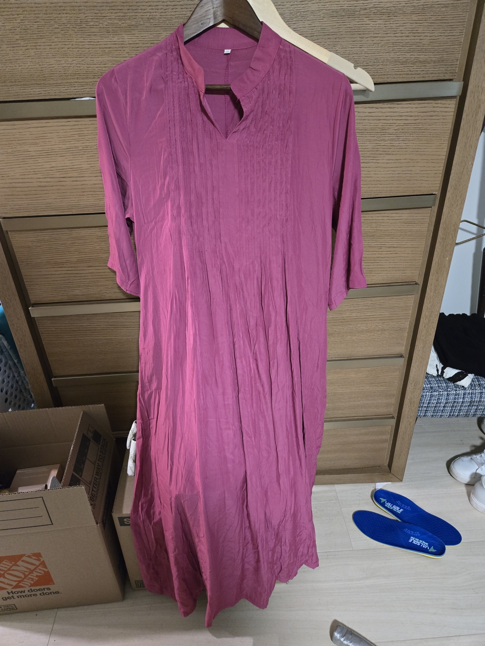 Magenta V-Neck Midi Dress - Casual Women's Dress